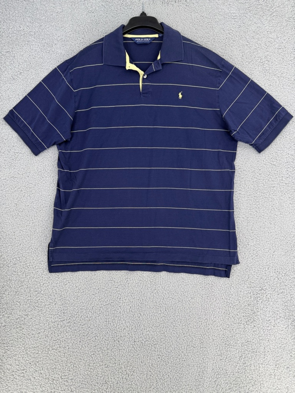 Polo Golf Ralph Lauren Men’s Large short sleeve shirt Navy Yellow Stripes sporty